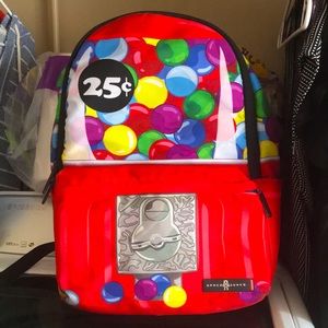 Red bubble gum backpack two water bottle holders